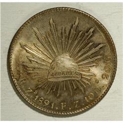 Cap and Rays silver 8 Reales 1891-Zs FZ, KM-377.13, Cho 