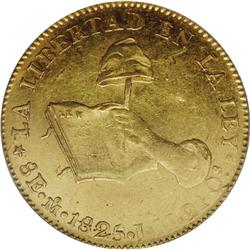 Hand on Book gold 8 Escudos 1825-Mo JM, KM-383.9, Small 