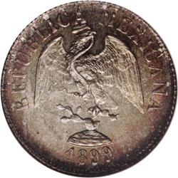 Republic silver 20 Centavos 1899-GoR, KM-405.1, MS67 NG 