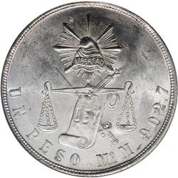 Republic silver Peso 1871-Mo M, KM-408.5, MS64 NGC, a s 