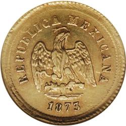 Republic gold 2.5 Pesos 1873-Zs H, KM-411.6, AU58 NGC, 