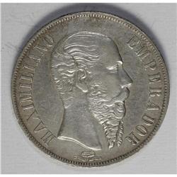 Maximilian Peso 1866-Mo, KM-387, About XF, light color, 