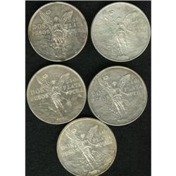 A quintet of Dos Pesos 1921 including: (2) XF (one ligh 