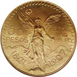 Estados Unidos gold 50 Pesos 1927, KM-481, MS65 NGC, li 