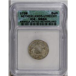 Utrecht. Duit in silver 1739, KM91a, MS64 NGC. Well str 