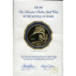 Republic gold 500 Balboas 1981-FM, KM75, gem cameo Proo 