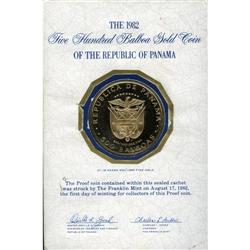 Republic gold 500 Balboas 1982-FM, KM84, gem cameo Proo 
