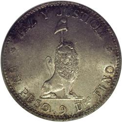 Republic Peso 1889, KM5, MS63 NGC, a highly attractive 