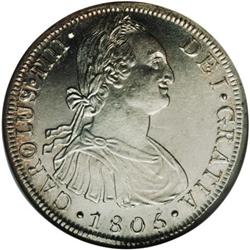 Charles IIII 8 Reales 1805-JP, KM97, MS63 NGC, an extre 