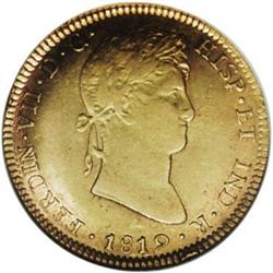 Ferdinand VII gold 4 Escudos 1819-JP, KM128, AU50 NGC, 