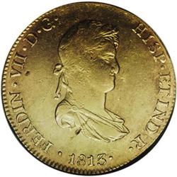 Ferdinand VII gold 8 Escudos 1813-JP, KM124, XF45 NGC, 