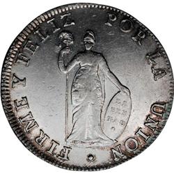 Republic 8 Reales 1828-JM Lima, KM142.1, choice AU, nic 