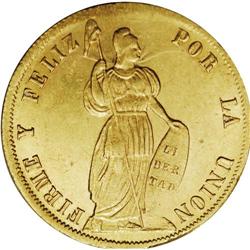 Republic gold 4 Escudos 1854-MB Lima, KM150.3, lustrous 