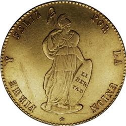 Republic gold 8 Escudos 1853-MB Lima, KM148.4, sharp XF 