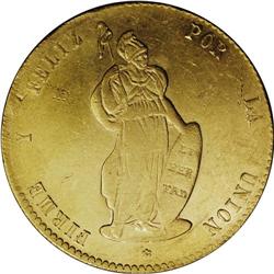 Republic gold 8 Escudos 1854-MB Lima, KM148.4, lustrous 