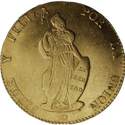 Republic gold 8 Escudos 1855-MB Lima, KM148.5, fully lu 