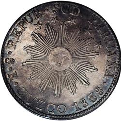 Republic of South Peru 8 Reales 1838-MS Cuzco, KM170, d 