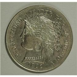 Republic 5 Pesetas 1882-LM Ayacucho, KM201.3, choice XF 