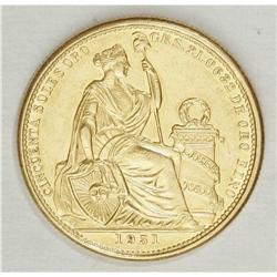 Republic gold 50 Soles 1951, KM230, AU-UNC, fully lustr 