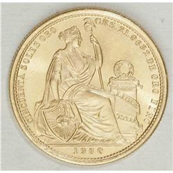 Republic gold 50 Soles 1960, KM230, choice brilliant UN 