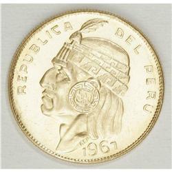 Republic gold 50 Soles 1967, KM219, choice brilliant UN 