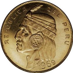 Republic gold 50 Soles 1969, KM219, choice prooflike UN 