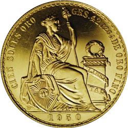 Republic gold 100 Soles 1950, KM231, gem prooflike UNC, 