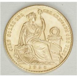 Republic gold 100 Soles 1956, KM231, choice BU. 