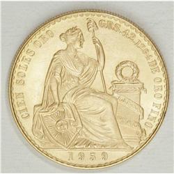 Republic gold 100 Soles 1959, KM231, choice BU. 