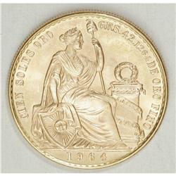 Republic gold 100 Soles 1964, KM231, choice BU. 