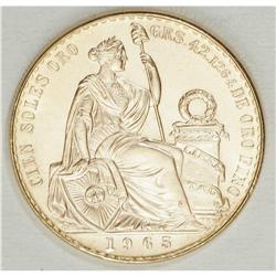 Republic gold 100 Soles 1965, KM231, choice BU, small m 