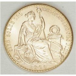 Republic gold 100 Soles 1966, KM231, choice BU. 