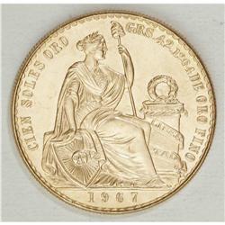 Republic gold 100 Soles 1967, KM231, gem prooflike BU. 