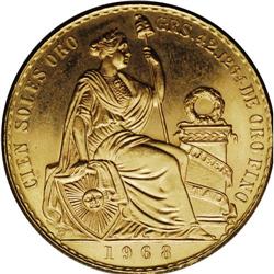 Republic gold 100 Soles 1968, KM231, choice BU, 540 min 