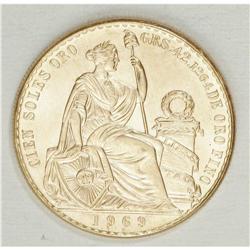 Republic gold 100 Soles 1969, KM231, gem brilliant UNC, 