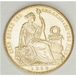 Republic gold 100 Soles 1970, KM231, choice BU, tiny mi 