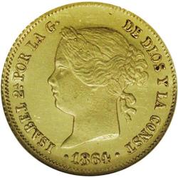 Spanish Philippines. Isabella II gold 4-Pesos 1864, KM- 