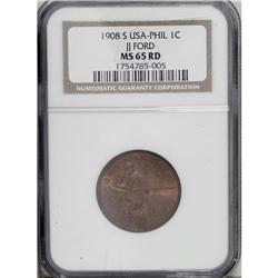 USA Administration 1 Centavo 1908-S, KM-163, MS65 RD JJ 