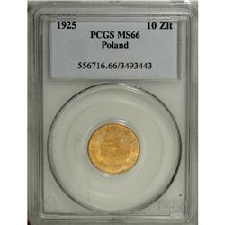 Republic gold 10 Zloty 1925, KM-Y32, MS66 PCGS, unusual 