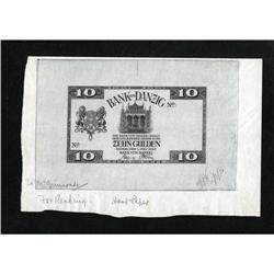 Danzig Printer''s Proof 10 Gulden 1-7-1930, Pick 58, AU 