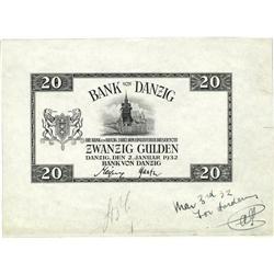 Danzig 20 Gulden Printer''s Proof 2-1-1932, Pick 60, ni 