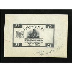 Danzig 25 Gulden Printer''s Proof 1-10-1928, Pick 59, A 