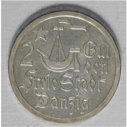 Danzig Free City .750-fine silver 2 Gulden 1923, KM-146 