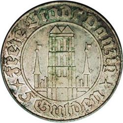 Danzig Free City .500-fine silver 5 Gulden 1932, KM-156 