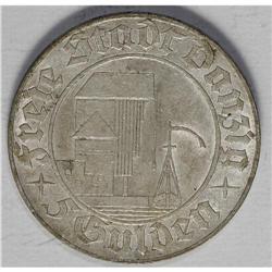 Danzig Free City .500-fine silver 5 Gulden 1932, KM-157 