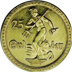 Danzig Free City gold 25 Gulden 1923, KM-148, rare, bri 