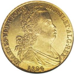Joao VI gold 6400 Reis (Peca) 1824, Ex: S.M. Damon Coll 