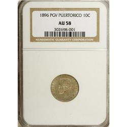 Alfonso XIII 10 Centavos 1896 PGV, KM-21, AU58 NGC, att 