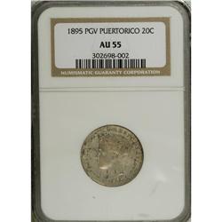 Alfonso XIII 20 Centavos 1895 PGV, KM-22, AU55 NGC, ori 