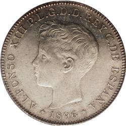 Alfonso XIII 40 Centavos 1896 PGV, KM-23 